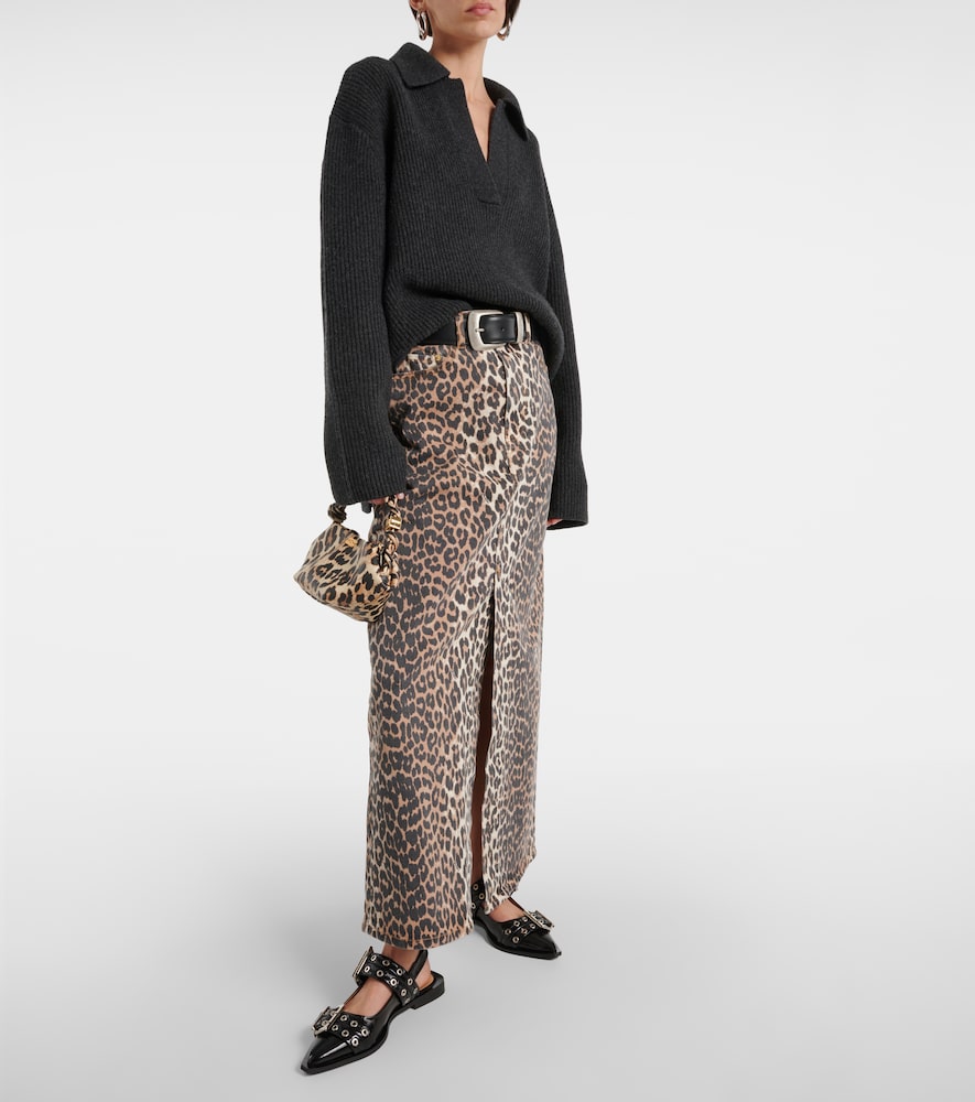 Ganni Leopard-print denim maxi skirt
