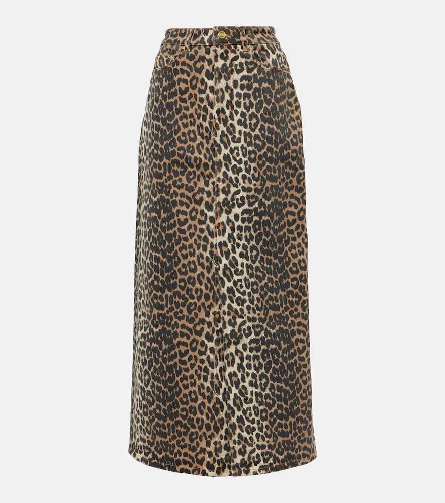 Ganni Leopard-print denim maxi skirt - Ganni 豹纹牛仔长裙