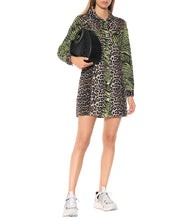 Ganni Leopard-print denim shirt dress
