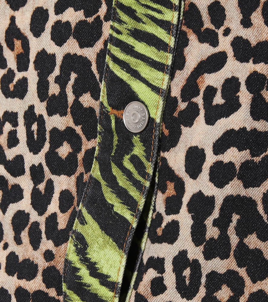 Ganni Leopard-print denim shirt dress