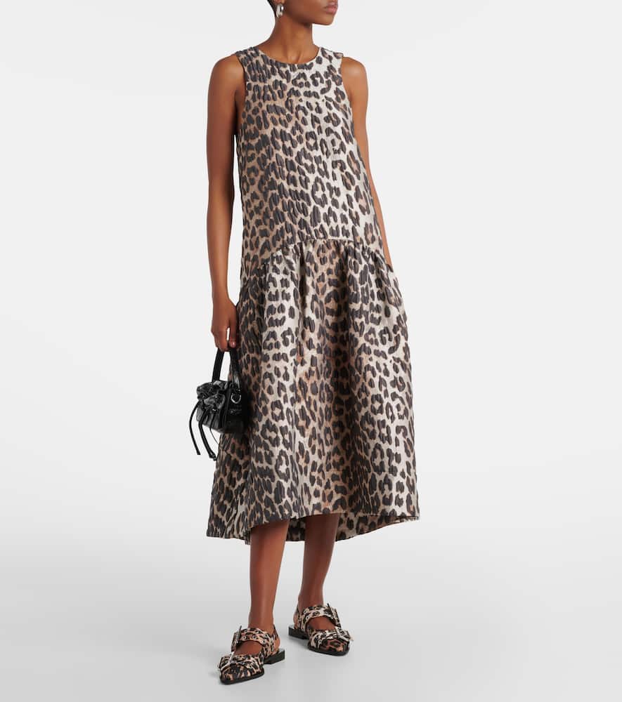Ganni Leopard-print satin slingback flats