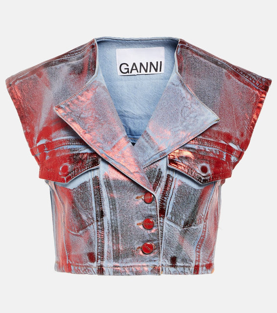 Ganni Metallic denim vest