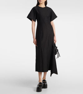 Ganni Pinstripe asymmetric midi dress