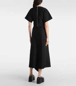Ganni Pinstripe asymmetric midi dress