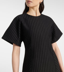 Ganni Pinstripe asymmetric midi dress