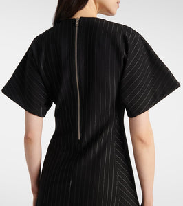 Ganni Pinstripe asymmetric midi dress