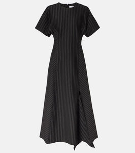Ganni Pinstripe asymmetric midi dress
