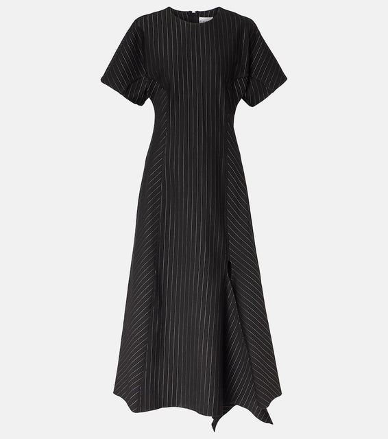 Ganni Pinstripe asymmetric midi dress