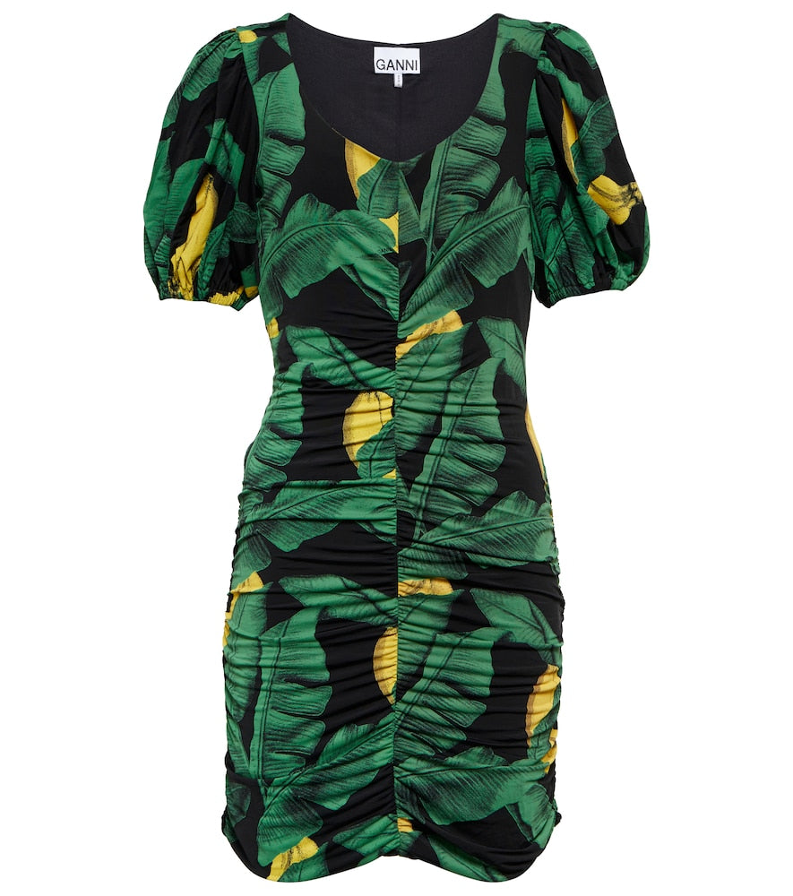 Ganni Printed ruched mini dress. Ganni 印花褶饰迷你连衣裙