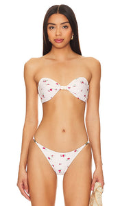 Ganni Recycled Printed Emblem Bandeau Bikini Top in Cream