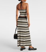 Ganni Ribbed-knit striped midi skirt