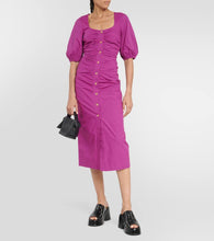 Ganni Ruched cotton poplin midi dress