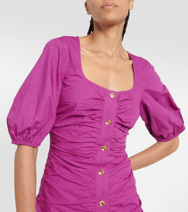Ganni Ruched cotton poplin midi dress