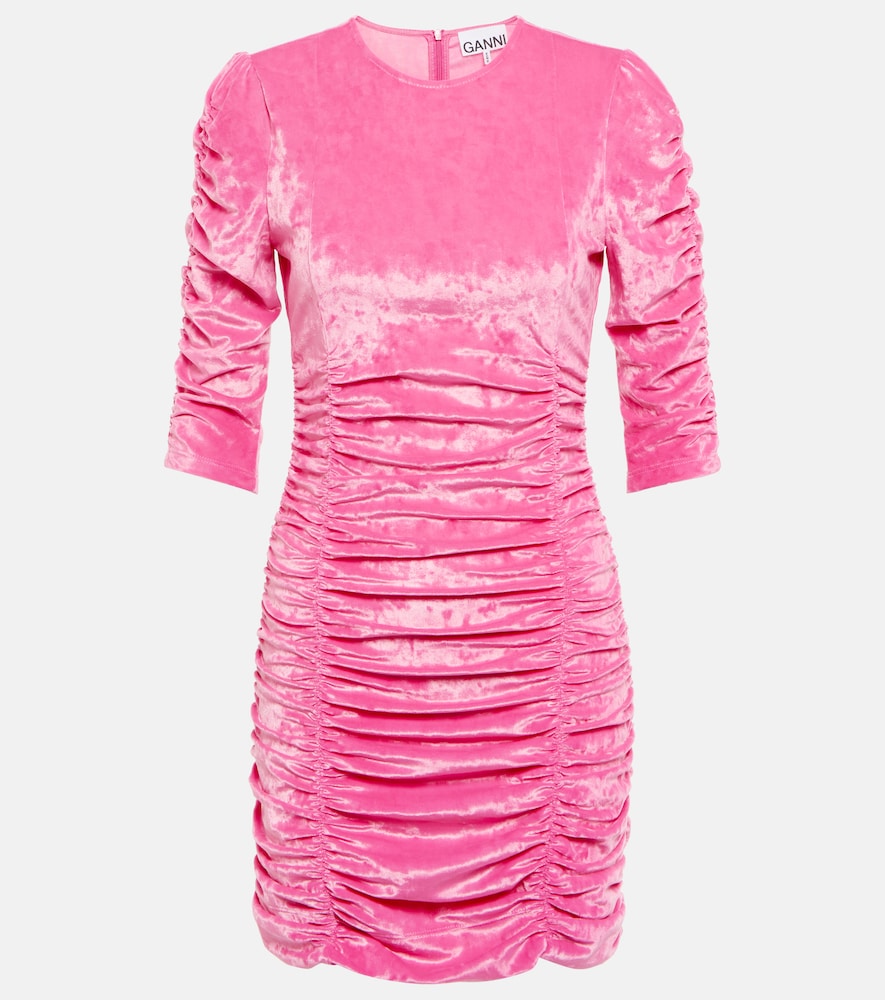 Ganni Ruched velvet minidress. Ganni褶皱丝绒迷你连衣裙