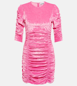 Ganni Ruched velvet minidress