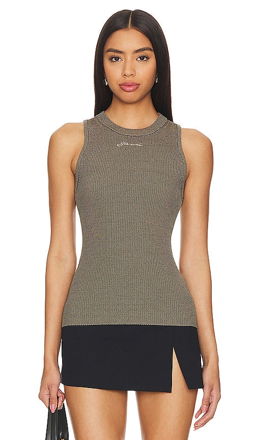 Ganni Sleeveless Top in Brown - Haut sans manches Ganni en marron - Ganni 棕色无袖上衣 - Ganni ärmelloses Top in Braun - Ganni 민소매 탑브라운 색상 - Top senza maniche Ganni in marrone
