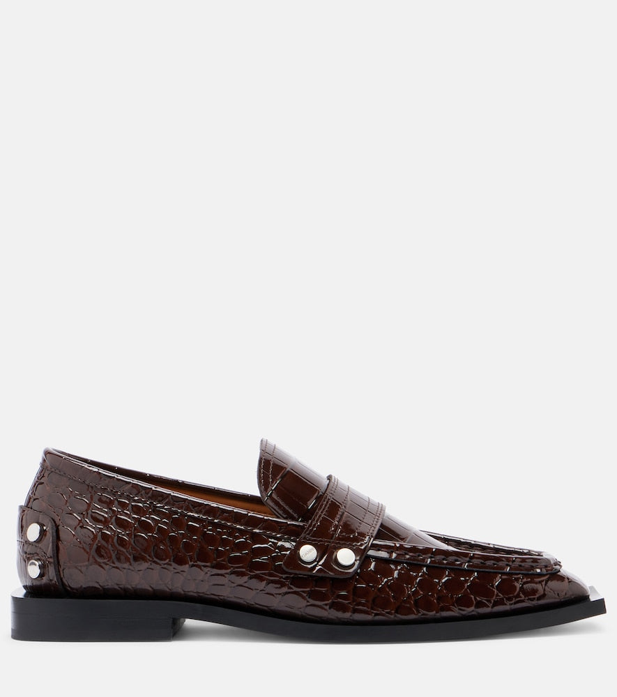Ganni Studs croc-effect loafers