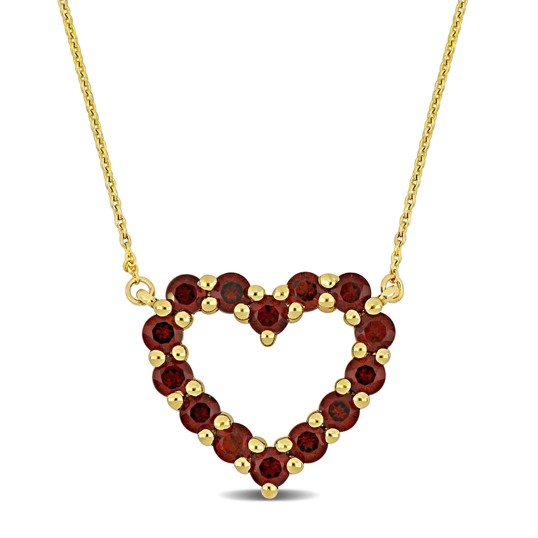 Garnet Heart Yellow Gold Pendant Necklace