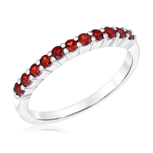 Garnet Single Row Sterling Silver Band