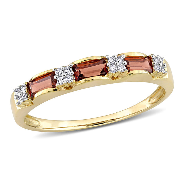 Garnet and 1/15ctw Diamond Yellow Gold Stackable Ring | Size 7.5