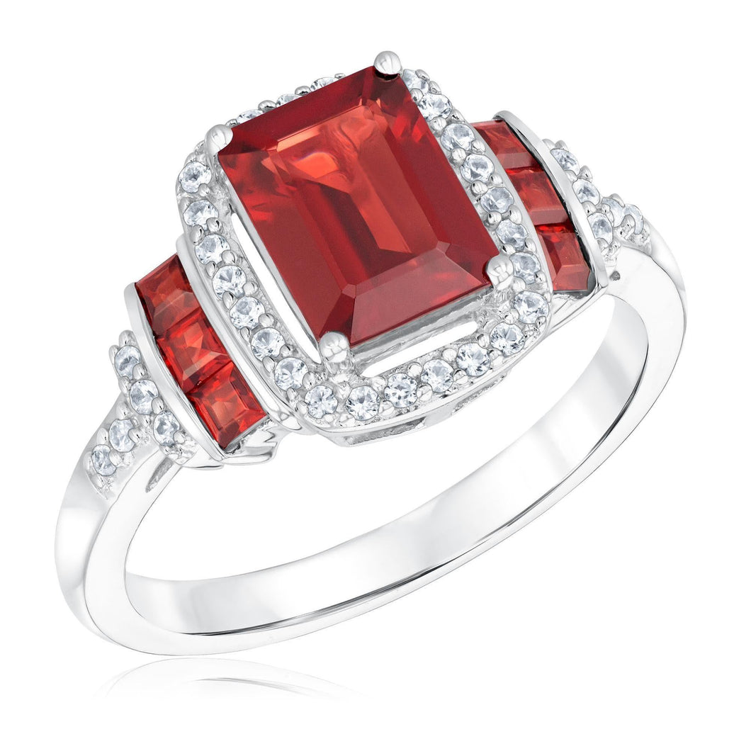 Garnet and Created White Sapphire Sterling Silver Ring