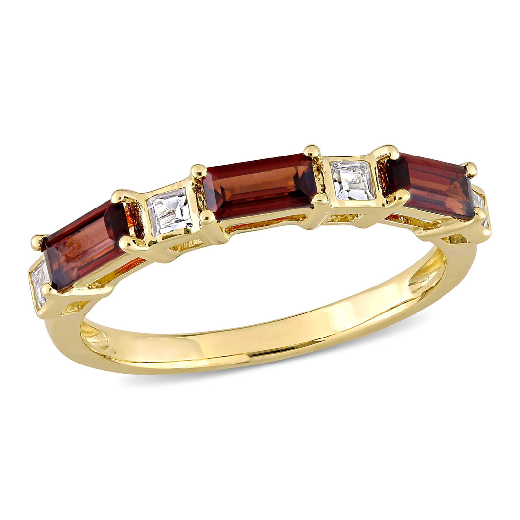 Garnet and White Topaz Yellow Gold Stackable Ring | Size 4.5