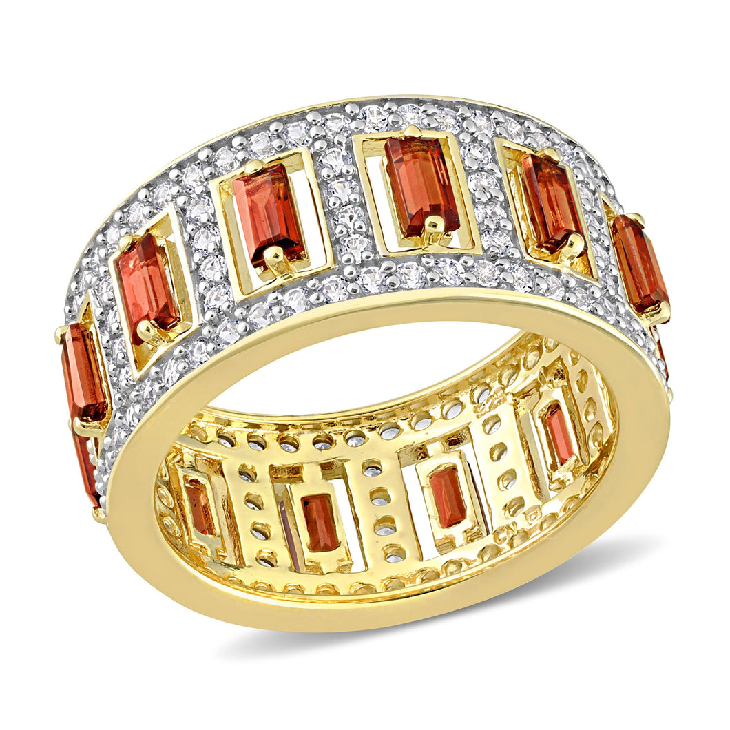 Garnet and White Topaz Yellow Gold-Tone Sterling Silver Eternity Ring - Size 5