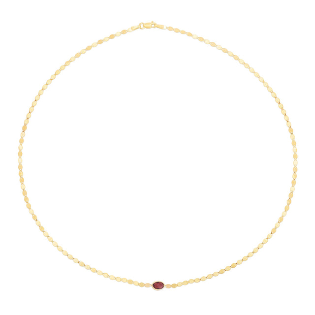 Garnet and Yellow Gold Solid Mirror Chain Necklace 2.2mm - 16 Inches