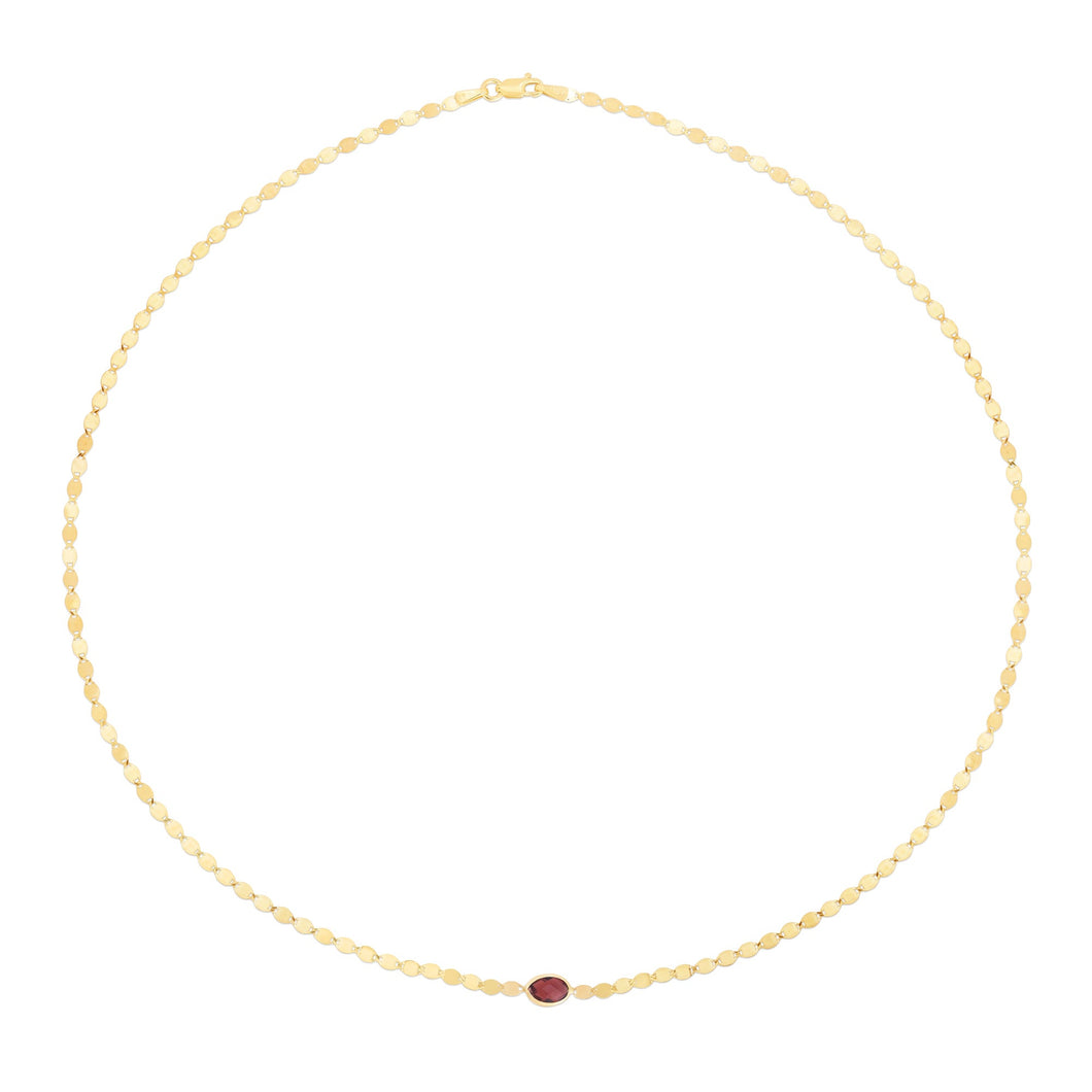 Garnet and Yellow Gold Solid Mirror Chain Necklace 2.2mm - 16 Inches