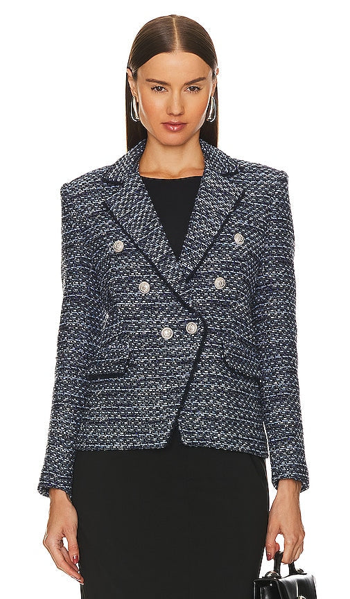 Generation Love Eliza Tweed Blazer in Navy - Generation Love - Eliza - Blazer en tweed bleu marine - Generation Love Eliza 海军蓝花呢西装外套 - Generation Love Eliza Tweed-Blazer in Marineblau - Generation Love 엘리자 트위드 블레이저 네이비 색상 - Blazer in tweed Eliza Generation Love in blu scuro