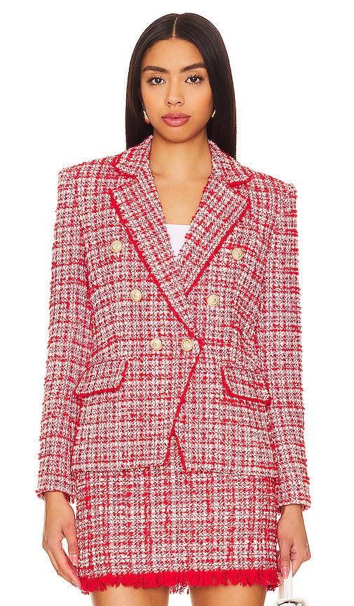 Generation Love Eliza Tweed Blazer in Red - Generation Love - Eliza - Blazer en tweed rouge - Generation Love Eliza 红色花呢西装外套 - Generation Love Eliza Tweed-Blazer in Rot - Generation Love 엘리자 트위드 블레이저 레드 색상 - Blazer in tweed Eliza Generation Love in rosso