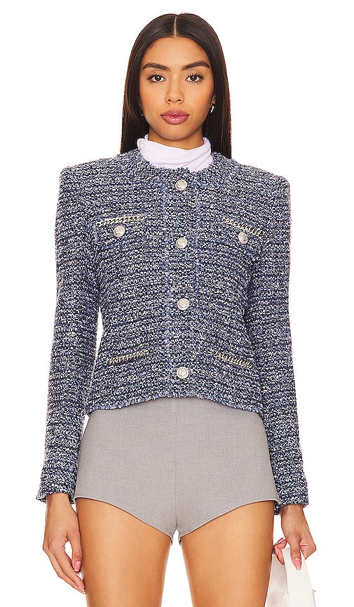 Generation Love Kristen Tweed Jacket in Blue - Generation Love - Kristen - Veste en tweed bleue - Generation Love Kristen 蓝色粗花呢夹克 - Generation Love Kristen Tweed-Jacke in Blau - Generation Love 크리스틴 트위드 재킷 블루 색상 - Giacca in tweed Kristen Generation Love in blu