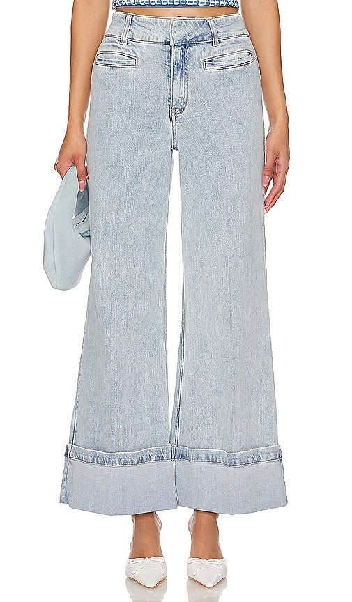 Generation Love Raquel Cuffed Wide Leg in Blue - Generation Love Raquel - Jambe large à revers - Bleu - Generation Love Raquel 蓝色翻边阔腿裤 - Generation Love Raquel mit weitem Bein und Bündchen in Blau - Generation Love Raquel 커프 와이드 레그 블루 색상 - Generation Love Raquel Gamba larga con risvolto in blu