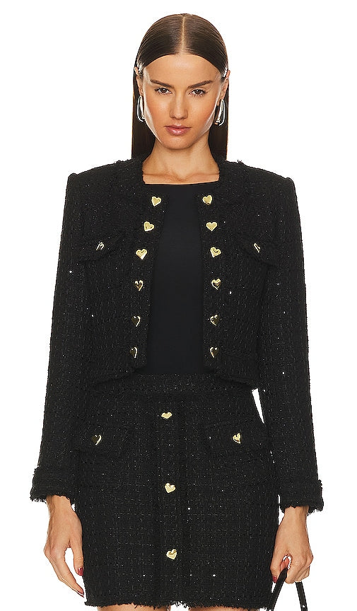 Generation Love Vera Tweed Jacket in Black - Generation Love - Veste en tweed Vera en noir - Generation Love Vera 黑色花呢夹克 - Generation Love Vera Tweed-Jacke in Schwarz - Generation Love 베라 트위드 재킷 색상 - Giacca in tweed Generation Love Vera in nero