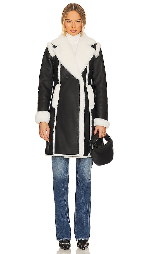 Generation Love Vienna Faux Fur Shearling Coat in Black