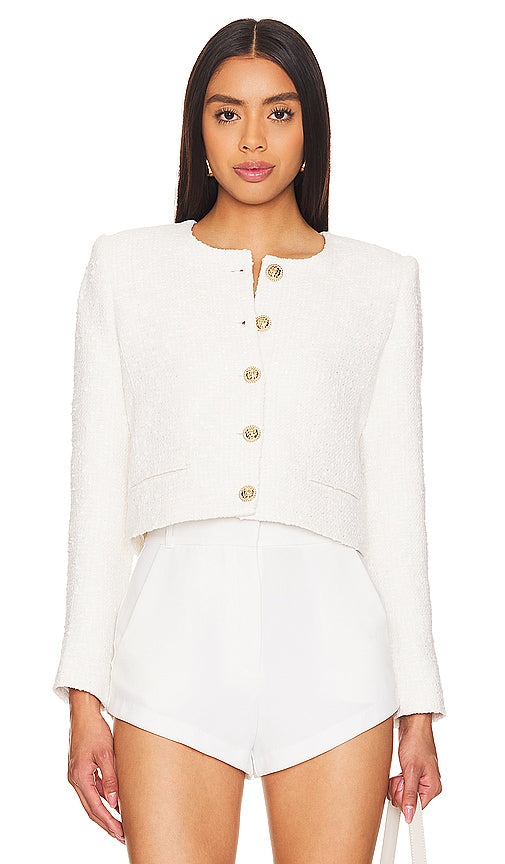 Generation Love Yoonie Tweed Blazer in White - Generation Love - Blazer en tweed Yoonie blanc - Generation Love Yoonie 白色花呢西装外套 - Generation Love Yoonie Tweed-Blazer in Weiß - Generation Love 윤이 트위드 블레이저 화이트 색상 - Blazer in tweed Generation Love Yoonie in bianco