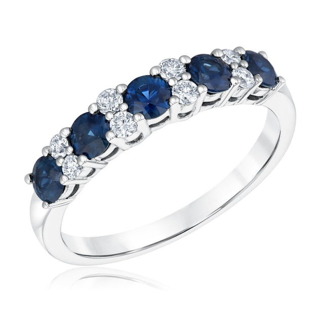 Genuine Blue Sapphire and Diamond Band 1/5ctw