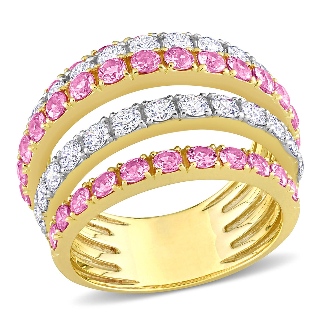 Genuine Pink Sapphire 1 1/3ctw Diamond Yellow Gold Gemstone Ring | Size 10
