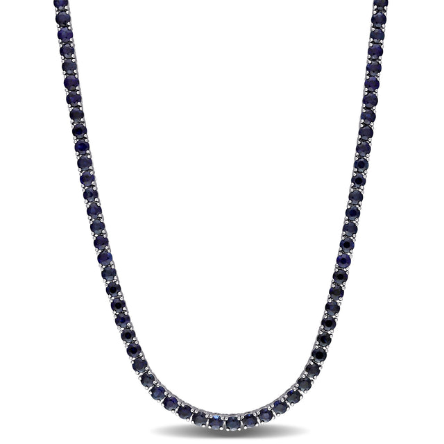 Genuine Round Blue Sapphire White Gold Tennis Necklace
