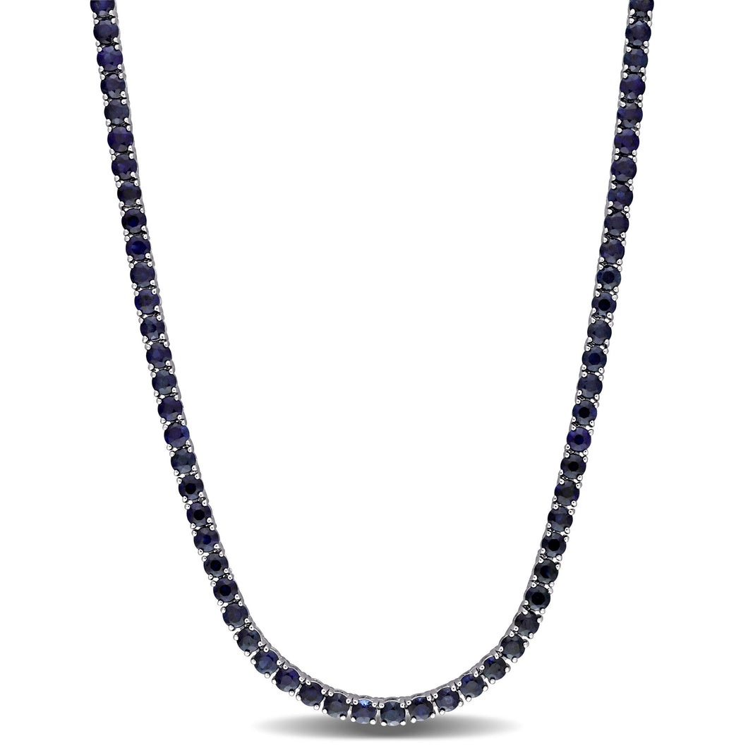 Genuine Round Blue Sapphire White Gold Tennis Necklace