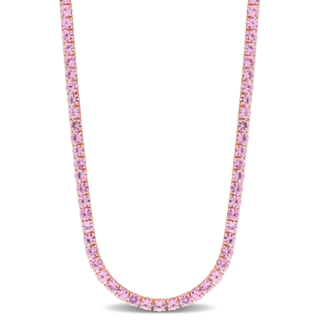 Genuine Round Pink Sapphire Rose Gold Tennis Necklace