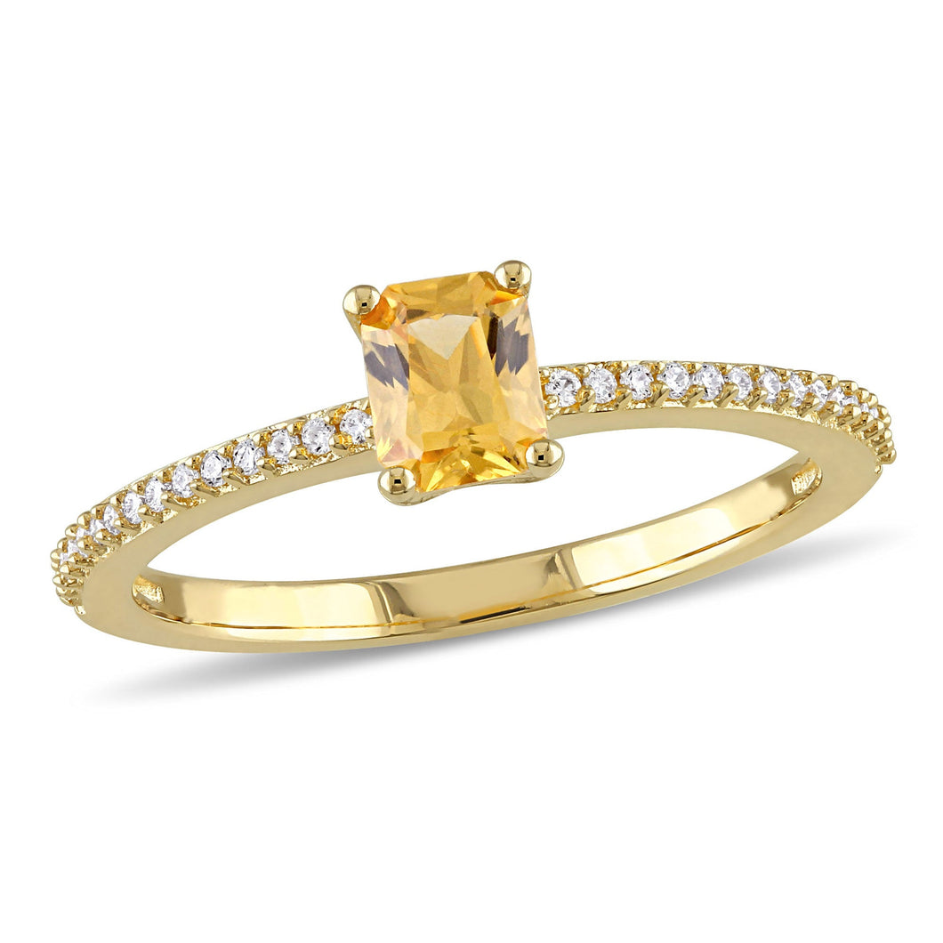 Genuine Yellow Sapphire and 1/15ctw Diamond Yellow Gold Ring - Size 5