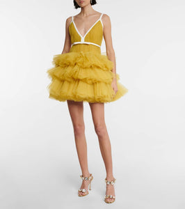 Giambattista Valli V-neck ruffled tulle minidress