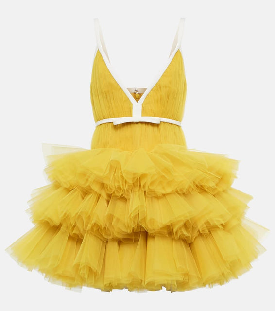 Giambattista Valli V-neck ruffled tulle minidress