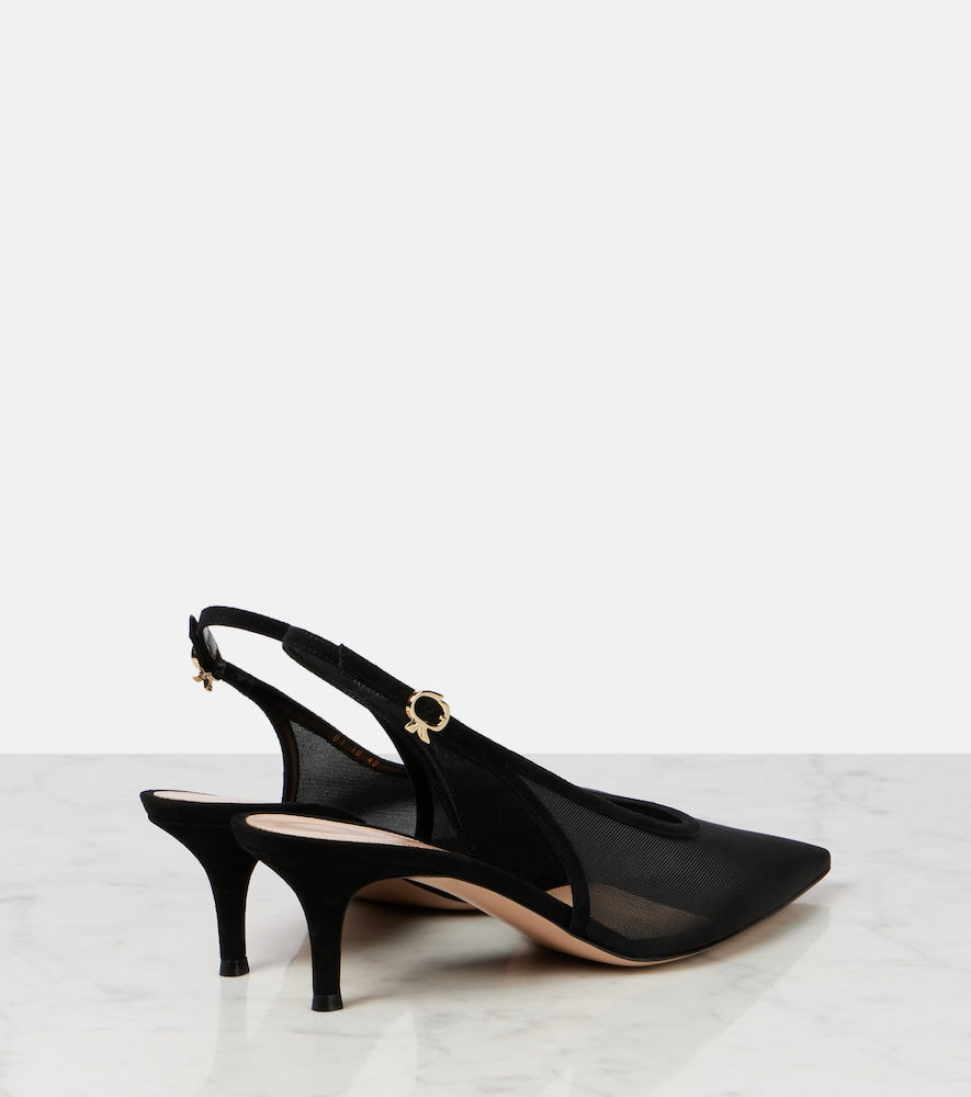 Gianvito Rossi 55 leather-trimmed organza slingback pumps