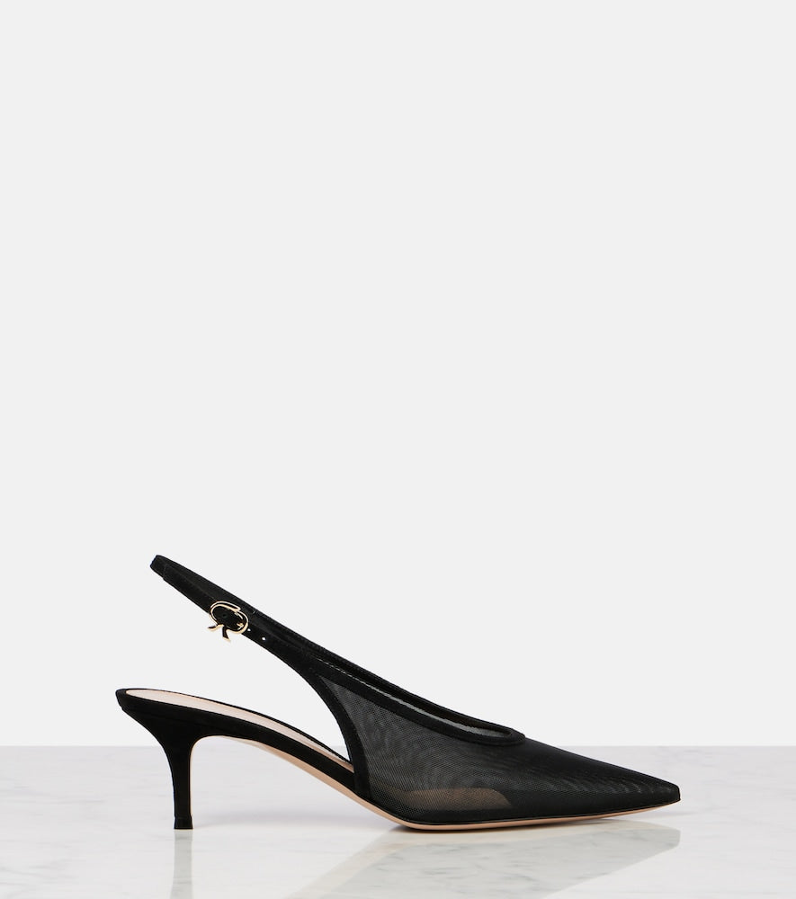 Gianvito Rossi 55 leather-trimmed organza slingback pumps