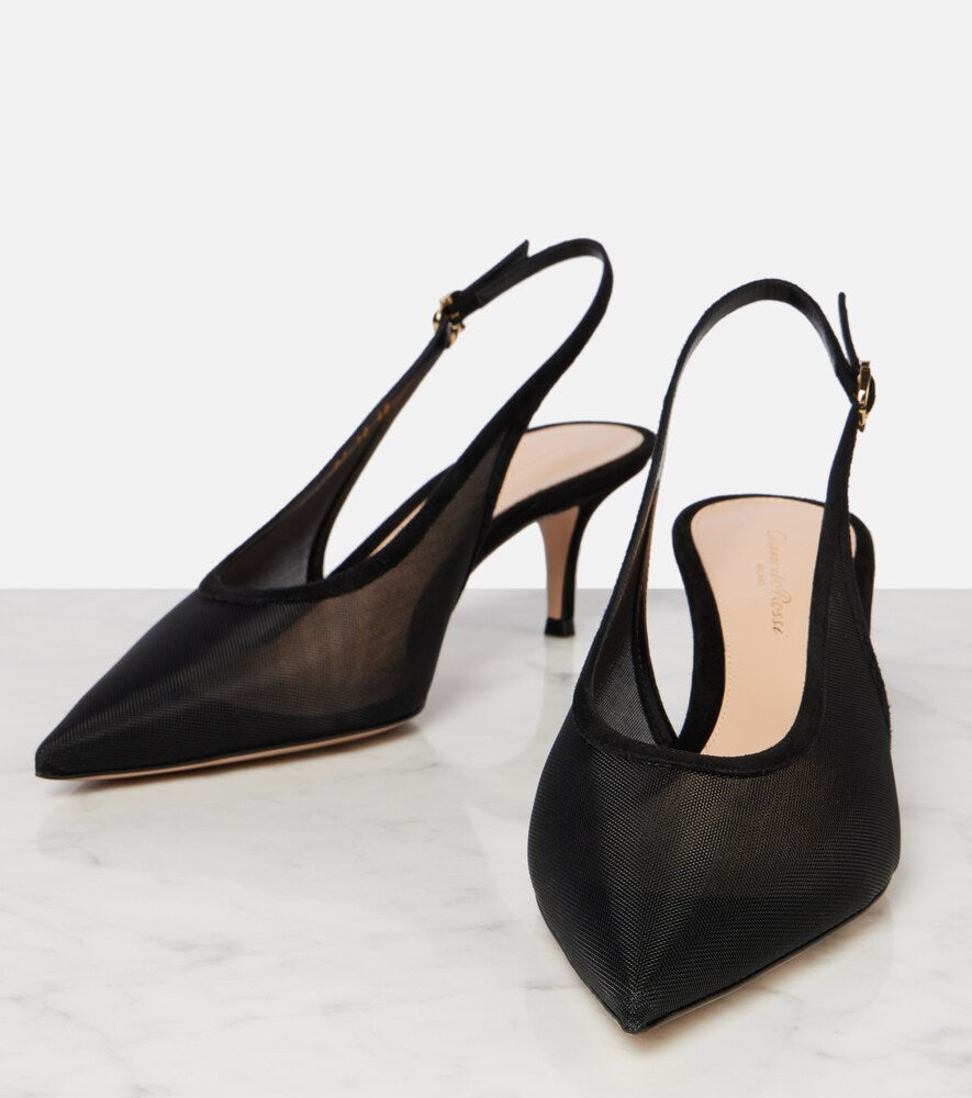 Gianvito Rossi 55 leather-trimmed organza slingback pumps