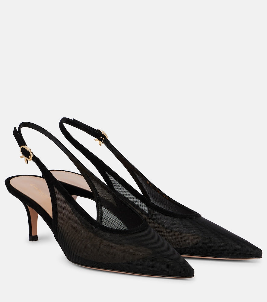 Gianvito Rossi 55 leather-trimmed organza slingback pumps
