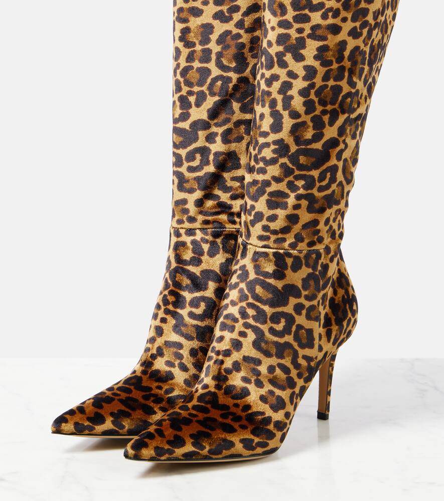 Gianvito Rossi 85 leopard-print velvet knee-high boots