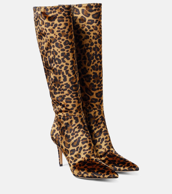 Gianvito Rossi 85 leopard-print velvet knee-high boots